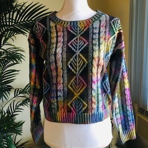 Metallic Rainbow Cable Knit Cropped Sweater